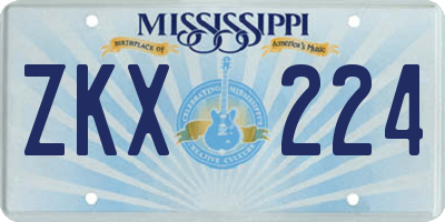 MS license plate ZKX224