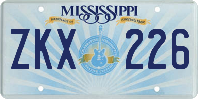 MS license plate ZKX226