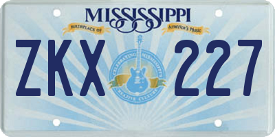 MS license plate ZKX227
