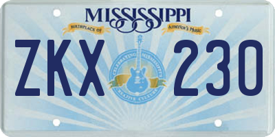 MS license plate ZKX230