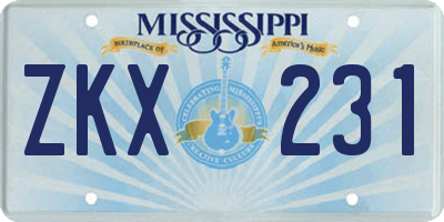 MS license plate ZKX231