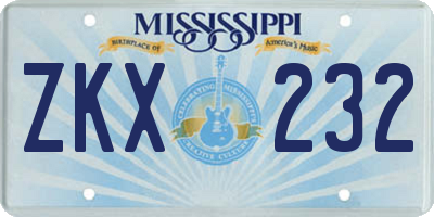 MS license plate ZKX232