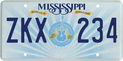 MS license plate ZKX234