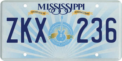 MS license plate ZKX236