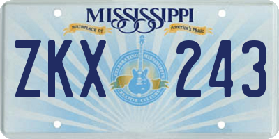 MS license plate ZKX243