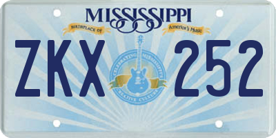 MS license plate ZKX252