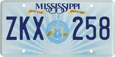 MS license plate ZKX258