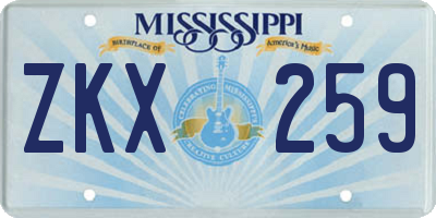 MS license plate ZKX259