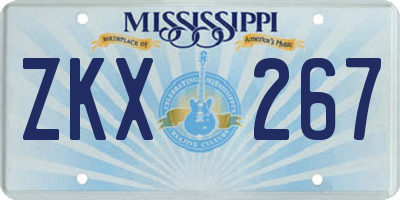 MS license plate ZKX267