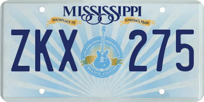MS license plate ZKX275