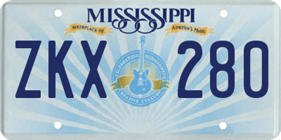 MS license plate ZKX280