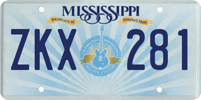 MS license plate ZKX281