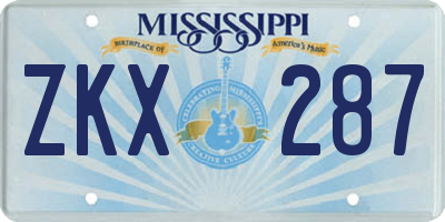 MS license plate ZKX287