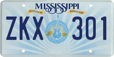 MS license plate ZKX301