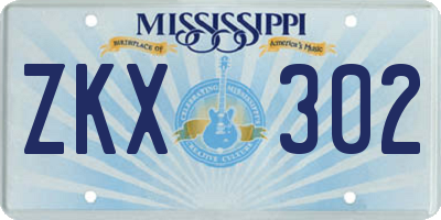 MS license plate ZKX302