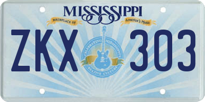 MS license plate ZKX303