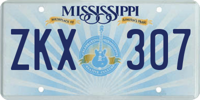 MS license plate ZKX307