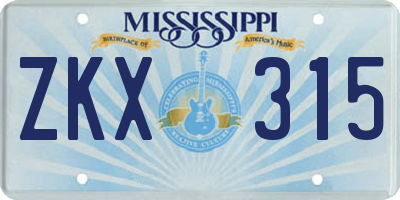 MS license plate ZKX315