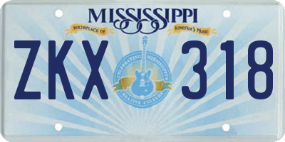 MS license plate ZKX318