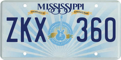 MS license plate ZKX360
