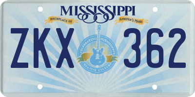 MS license plate ZKX362