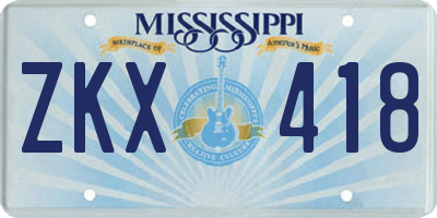 MS license plate ZKX418