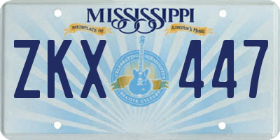 MS license plate ZKX447