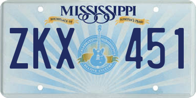 MS license plate ZKX451