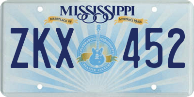 MS license plate ZKX452