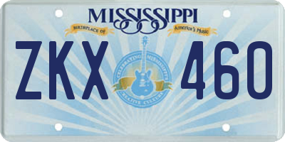 MS license plate ZKX460