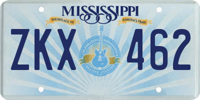MS license plate ZKX462