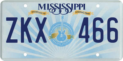 MS license plate ZKX466