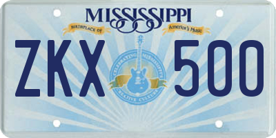 MS license plate ZKX500