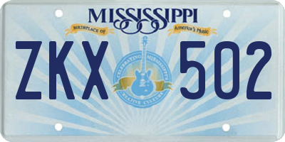 MS license plate ZKX502