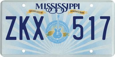 MS license plate ZKX517
