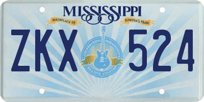MS license plate ZKX524