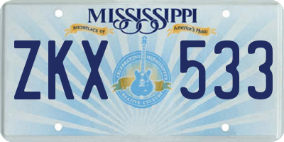 MS license plate ZKX533