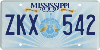MS license plate ZKX542