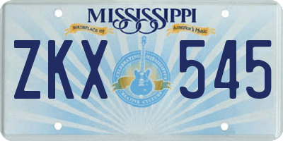 MS license plate ZKX545
