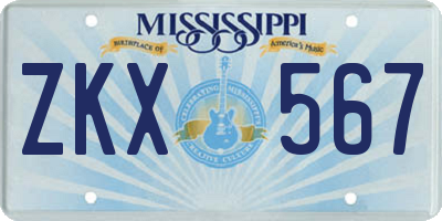 MS license plate ZKX567