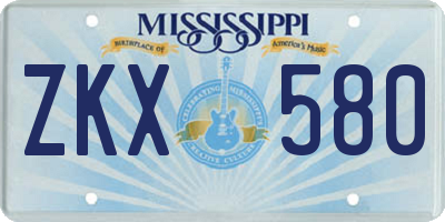 MS license plate ZKX580