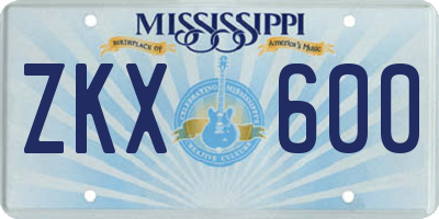MS license plate ZKX600