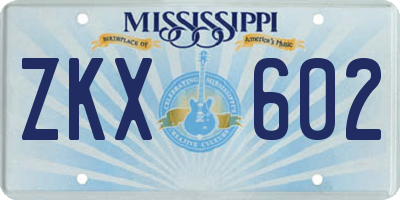 MS license plate ZKX602
