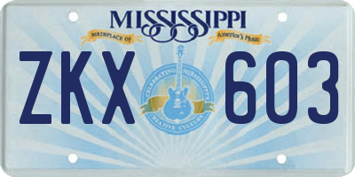 MS license plate ZKX603