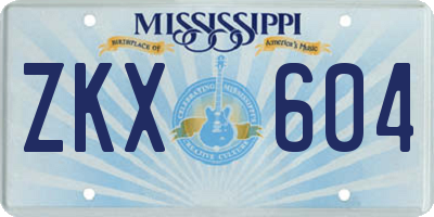 MS license plate ZKX604