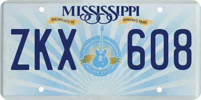 MS license plate ZKX608