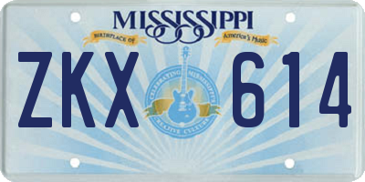 MS license plate ZKX614