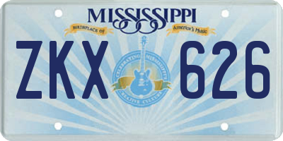 MS license plate ZKX626