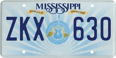 MS license plate ZKX630