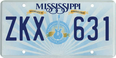 MS license plate ZKX631